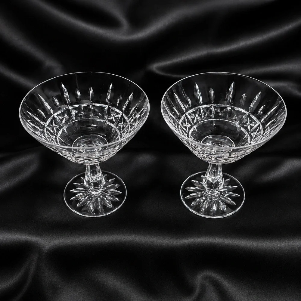 2 Waterford Signed Kylemore Crystal Champagne Tall Sherbet Glasses Ireland